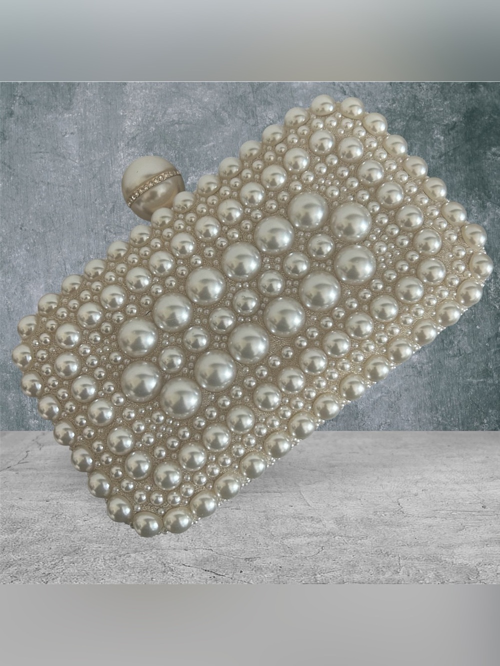 Pearl-Embellished Evening Clutch - Ivory